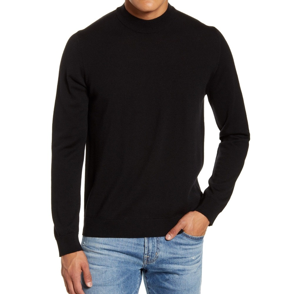 NN07 No Nationality Black Martin 6328 Slim Fit Mock Neck Wool Sweater Medium